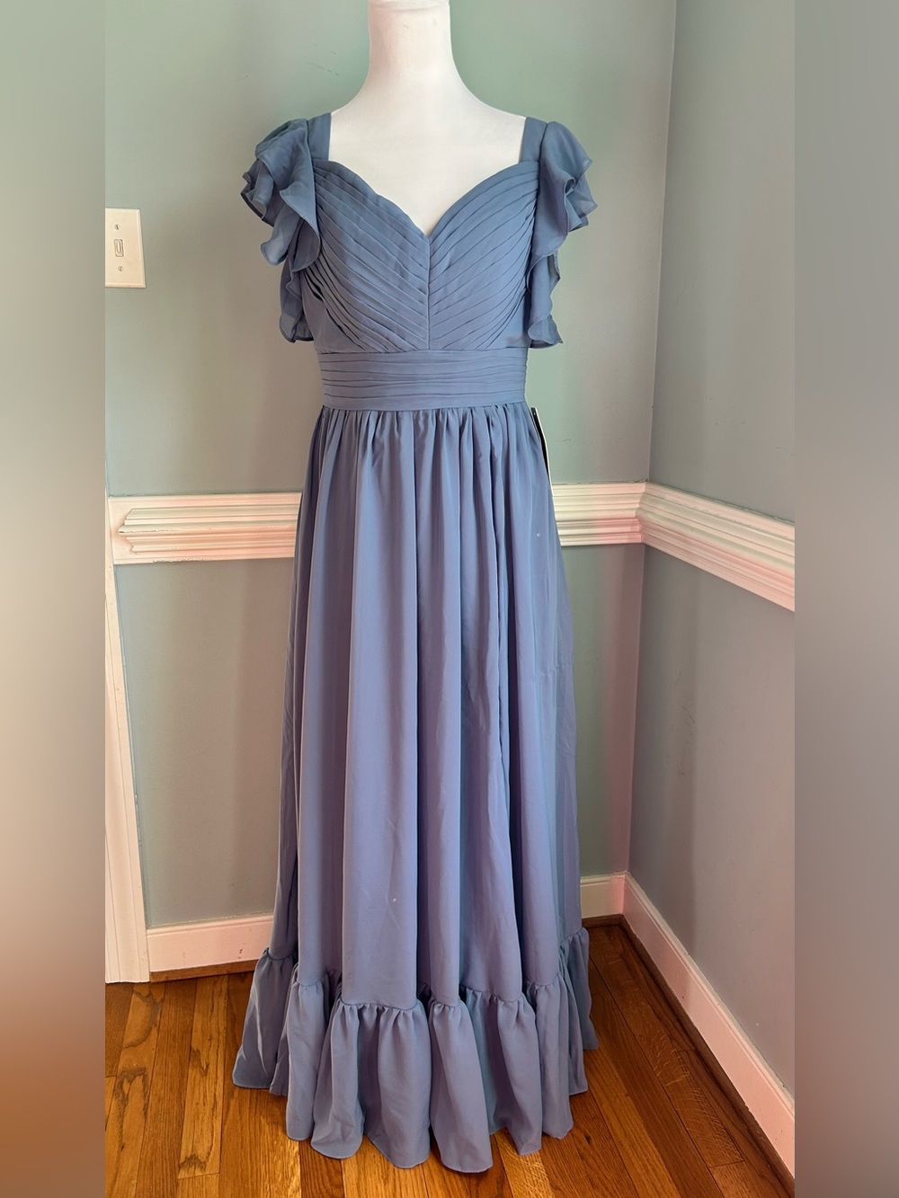 Ruffled Sleeve Maxi Dress in Dusty Blue size 10
